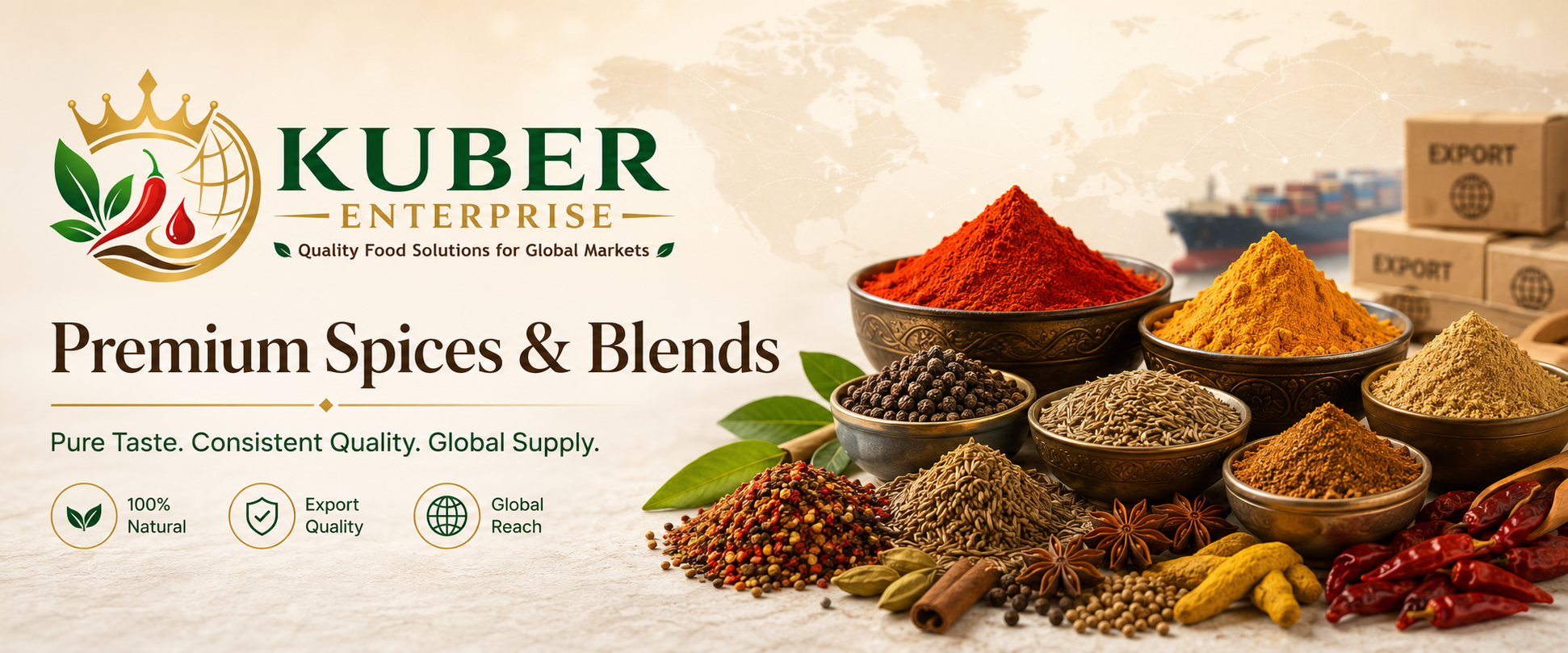 Premium spices and blends banner for global supply